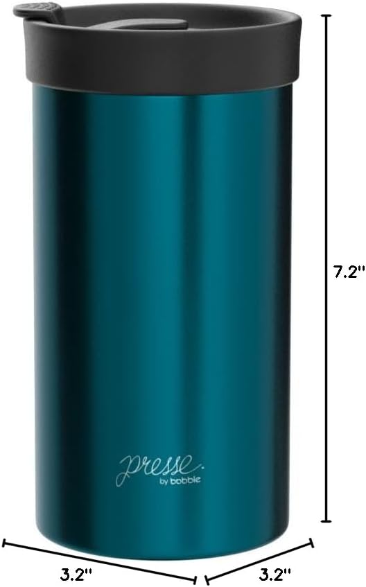 PRESSE by Bobble French Coffee Press And Insulated Stainless Steel Travel Tumbler for On-The-Go Brewing - 13 oz (Blue)