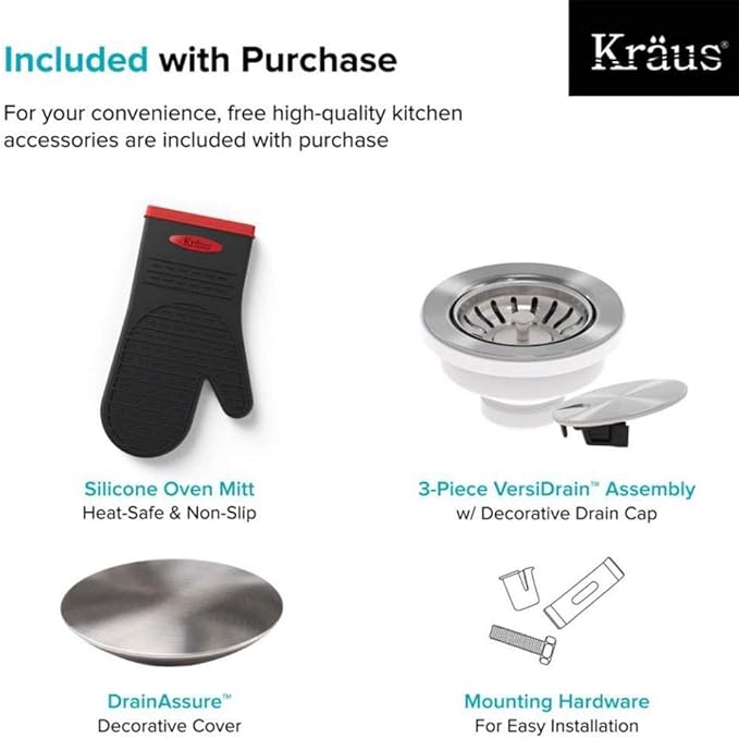 KRAUS Dex 33-inch Undermount 16 Gauge Stainless Steel Single Bowl Kitchen Sink, KD1US33B