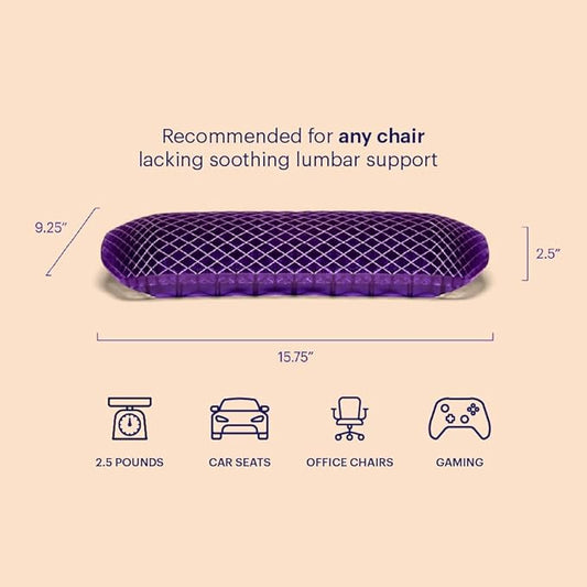 Purple Back Cushion | Pressure Reducing Grid Designed for Ultimate Comfort | Designed for Chairs, Gaming, and Travel | Made in The USA