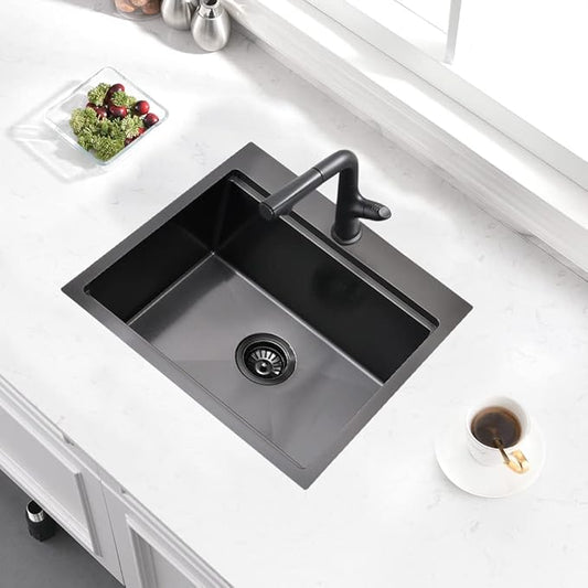 21 Inch Drop In Bar Sink- Bokaiya 21x20 Black Stainless Steel Drop In Wet Bar Outdoor RV Sink Topmount 16 Gauge Single Bowl Kitchen Sinks with Cutting Board