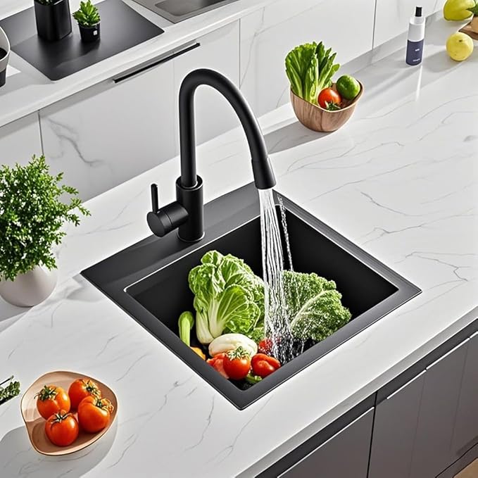 ARTLINE 13 x 15 Inch Black Drop in Bar Sink, Stainless Steel Single Bowl Kitchen Sink, Small Topmount 9 Inch Deep Wet Bar sink for Outdoor Prep RV Yard Laundry Utility with Dish Grid & Drain