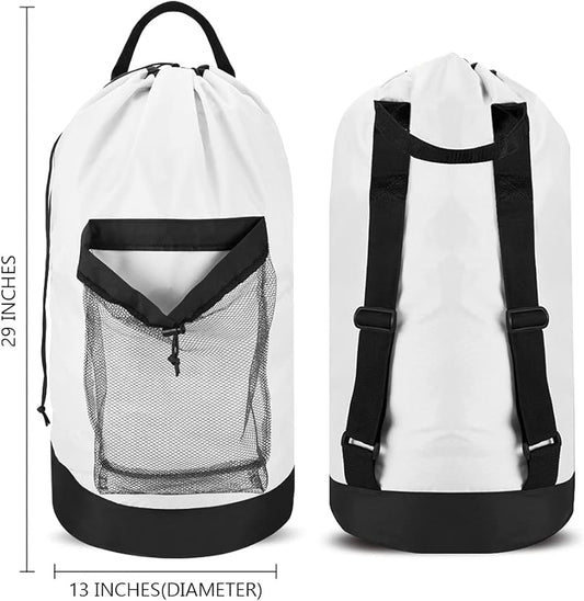 Dalykate Backpack Laundry Bag, Laundry Backpack with Shoulder Straps and Mesh Pocket Durable Nylon Clothes Hamper Bag with Drawstring Closure for College, Travel, Laundromat, Apartment
