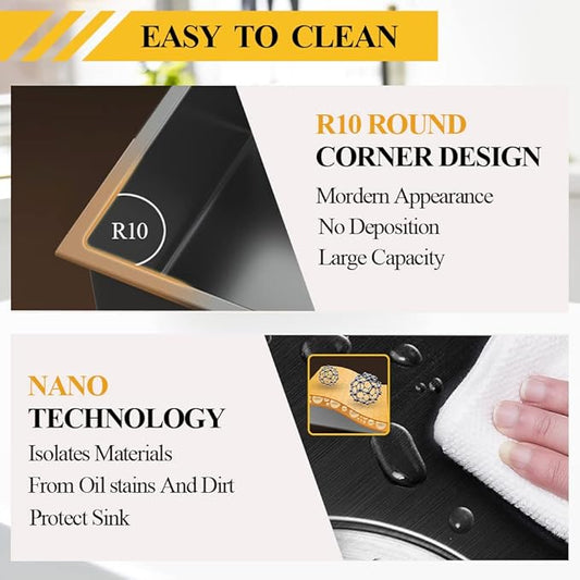 Black Kitchen Sink, Stainless Steel Drop In 15x17x9 Inch Single Bowl Topmount Kitchen And Bar Sink Combo-Stainless Grid,Drain Basket,Faucet Mat,Drain Strainer Set for Modern Style Kitchen&Bar