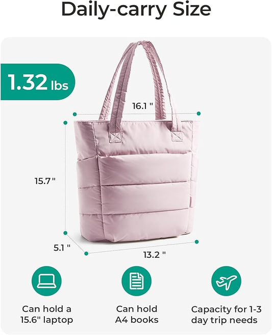 BAGSMART Tote Bag for Women, Lightweight Puffy Tote Bag with Compartments Shoulder Bag Handbag for Travel, Work, Gym,