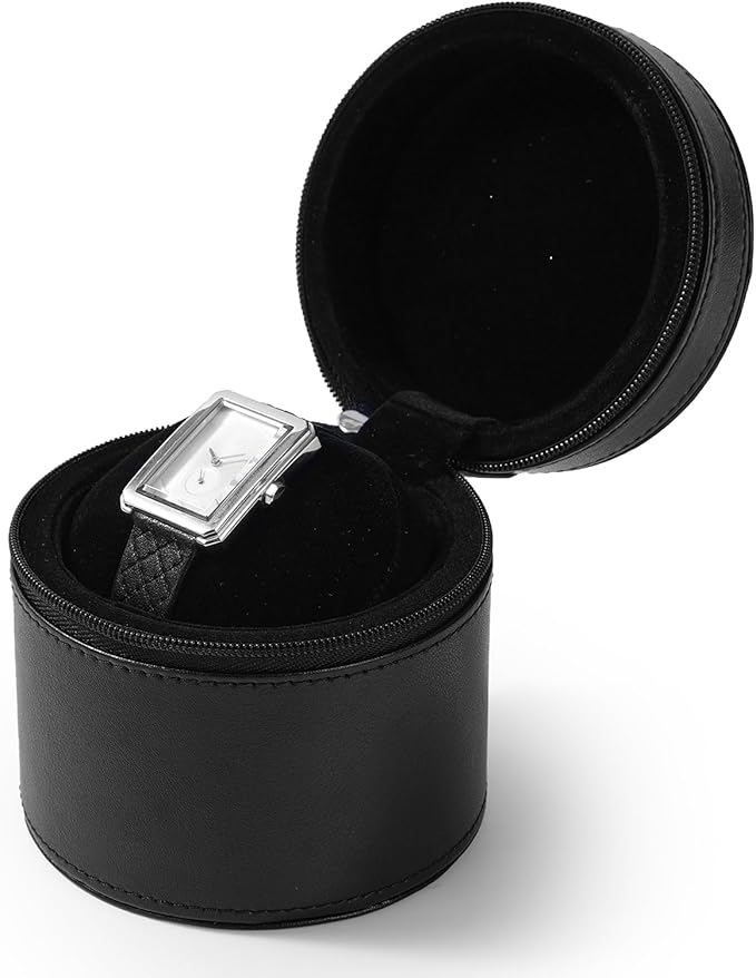 Oirlv Luxury Leather Watch Travel Case Single Watch Case with Removable Pillow(Black)