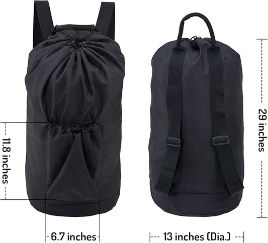 Laundry Backpack Bag, Dirty Clothes Travel Laundry Bag with Shoulder Straps for College Dorm Room (Black)