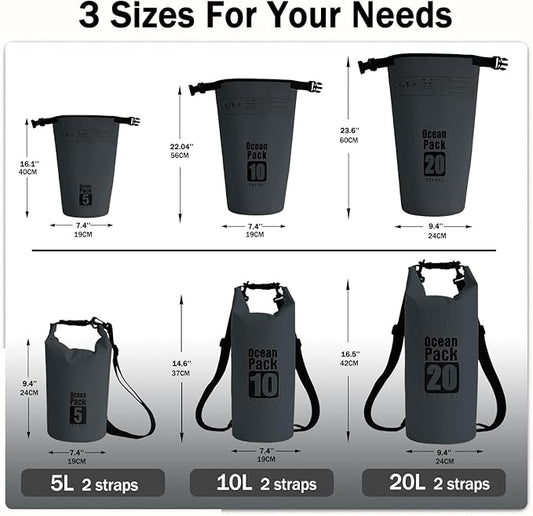 Dry Bag Waterproof Backpack 5L/10L/20L/30L Roll Top Waterproof Bag,Floating Dry bags for Kayaking,Swimming,Boating,Camping,Beach.