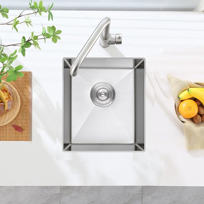 15 inch Undermount Bar Sink, Stainless Steel Handmade Single Bowl Kitchen Sink Undermount, D15" x W17" x H8"