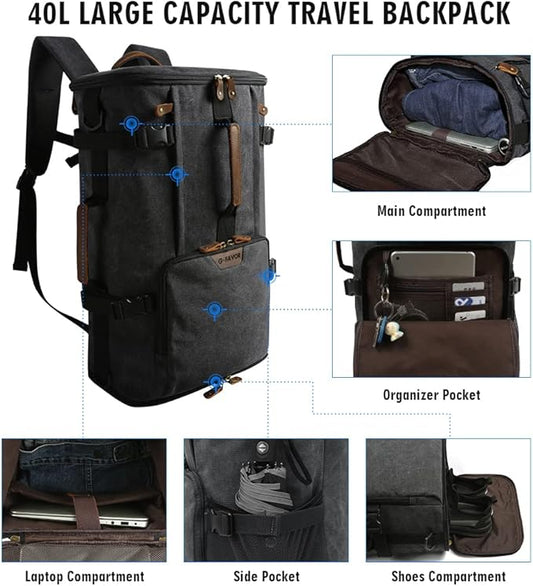 G-FAVOR Travel Backpack for Men, 40L Flight Approved Carry On Backpack, Water Resistant Canvas Weekender with 17.3" Laptop Sleeve, Convertible Duffel Bag for Airplane, Business & Travel