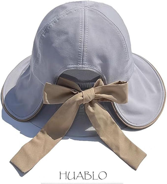 Wide Brim Hats for Woman Foldable Hats Sun Hats for Women uv Protection Bowknot Bucket hat Adjustable hat with Ponytail Hole