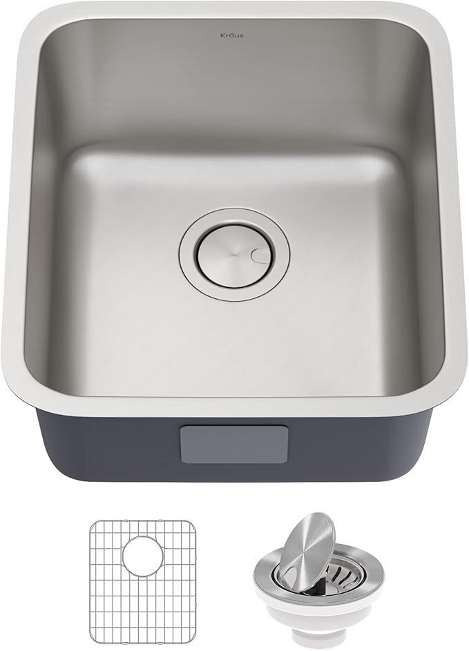 KRAUS Dex 17-inch Undermount 16 Gauge Stainless Steel Single Bowl Kitchen Sink, KA1US17B