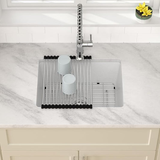 Dcolora 22 Inch Undermount Wet Bar Sink Single Bowl Modern Kitchen Sink White Granite Composite Deep Prep Small Sinks 22"×17"×9",DC-GUW003