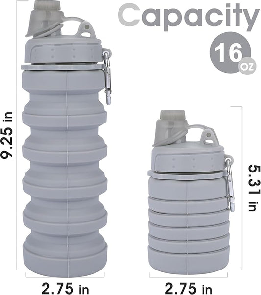 Collapsible Water Bottles for Kids, Students, Adults, Reusable BPA Free Silicone Foldable Sports Water Bottles for Travel Camping Hiking, Folding Travel Water Bottles, Gary