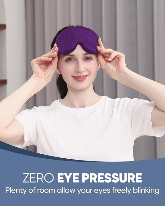 MZOO Sleep Eye Mask for Side Sleeper Men Women, Zero Eye Pressure 3D Sleeping Mask, Light Blocking Patented Design Night Blindfold, Soft Eye Shade Cover for Travel, Purple