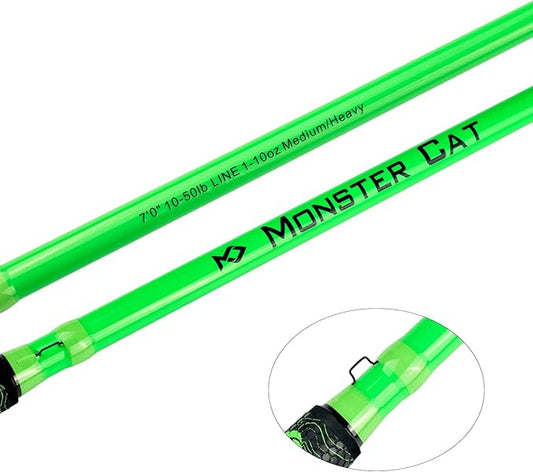 Monster Catfish Fishing Rod - 7' Medium Heavy, 1-Piece Glow in Dark Casting Rod, S-Glass & Carbon Graphite Blend, Durable EVA Foam Super Grip, Catfish Pole for Night Fishing