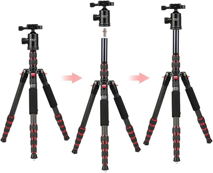BONFOTO B690C Lightweight Carbon Fiber Portable Tripod Compact Travel Camera Tripod Monopod with 360 Degree Ball Head,1/4" Quick Release Plate and Carry Bag for DSLR Cameras