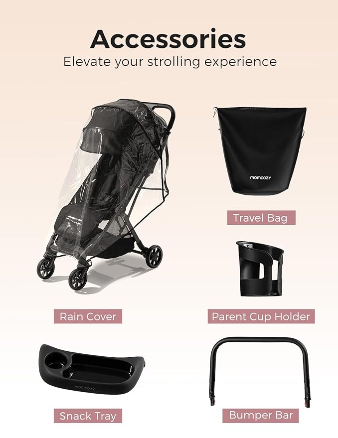 Momcozy ClickGo Lightweight Stroller, Compact Travel Stroller for Airplane with One-Click Fold, Baby Stroller and Toddler Stroller with Large Canopy for Kids from 0 Months, Extendable UPF50+ Canopy