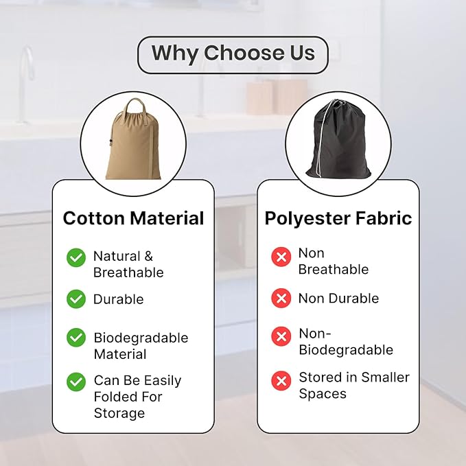 LFH Home Cotton Canvas Large Laundry Bag with Handle, Heavy Duty Drawstring Closure Washable Laundry Bags, School Travel, Home, Hotel, College Dorm, Organizer Sack, Toys Clothes 20x30-Beige