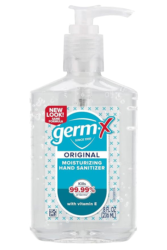 Germ-X Original Hand Sanitizer, Non-Drying Moisturizing Gel with Vitamin E, Instant and No Rinse Formula, Back to School Supplies College, 8 Fl Oz Pump Bottle (Pack of 12)