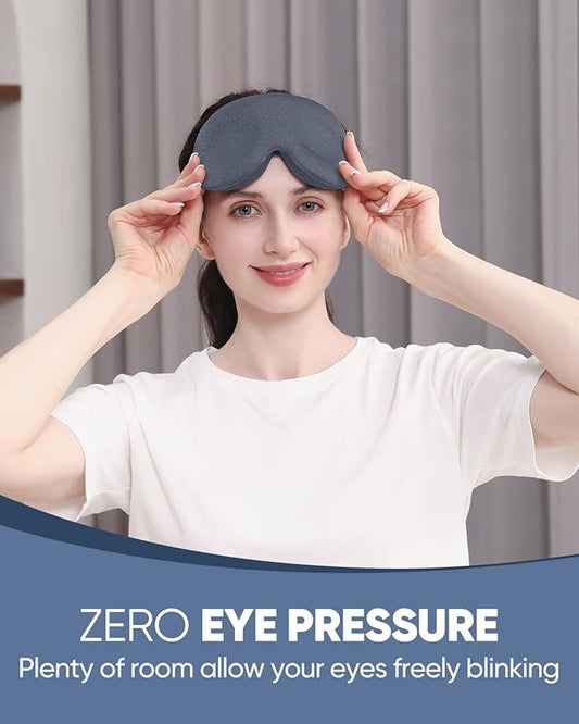MZOO Sleep Eye Mask for Side Sleeper Men Women, Zero Eye Pressure 3D Sleeping Mask, Light Blocking Patented Design Night Blindfold, Soft Eye Shade Cover for Travel, Grey