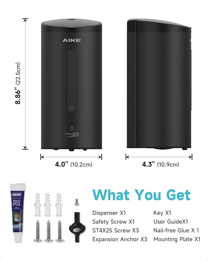 AIKE Automatic Wall Mount Liquid Soap Dispenser, Commercial Stainless Steel - Image 8