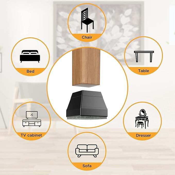 Square Chair Leg Protectors for Hardwood Floors, (Fit: 2.25" -2.75" Black). - Image 7