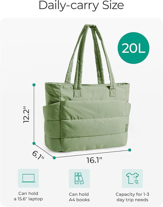 BAGSMART Tote Bag for Women, Lightweight Puffy Tote Bag with Compartments Shoulder Bag Handbag for Travel, Work, Gym,