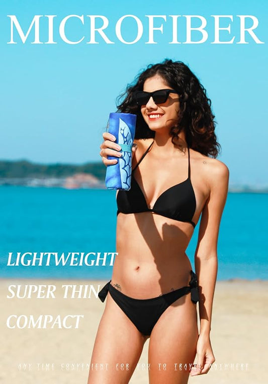 2 Pack Microfiber Lightweight Thin Beach Towel Sand Free Quick Dry Super Absorbent Large Towels for Swimming Pool Yoga Gym Travel Vacation Beach Accessories Essentials for Adults