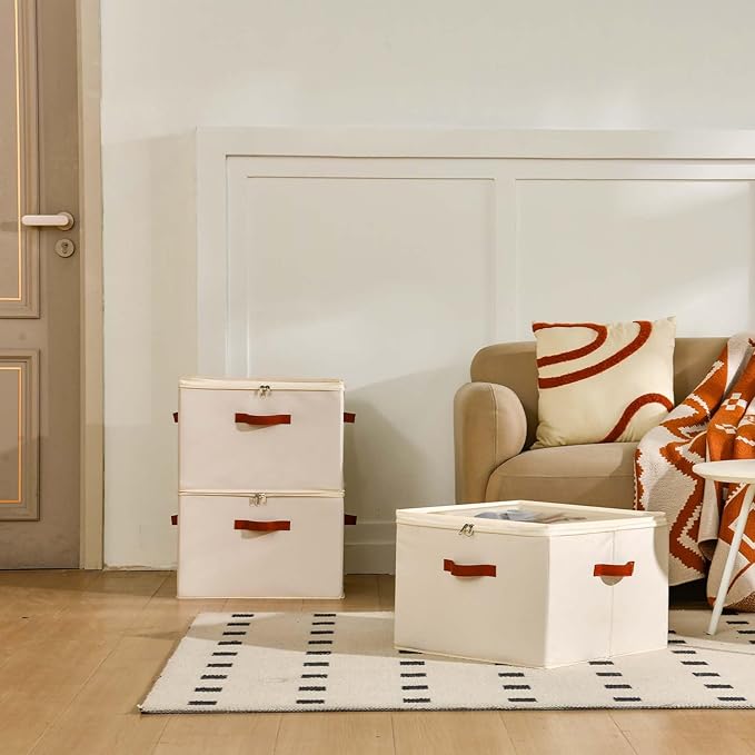 Shoe Organizer for Closet, 2 Pack Foldable Shoe Storage Containers, Fits up to 16-32 Pairs, Adjustable Dividers for Shoe Organizer, Fabric Shoe Storage Bins with Clear Cover, Beige