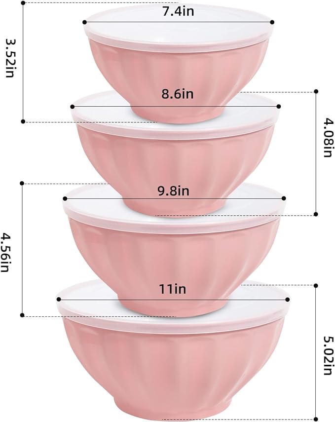 Mixing Bowls with Lids Set, 4 Piece Large Plastic Nesting Bowls, Includes 4 - Image 7
