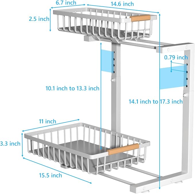 Merrylun Under Sink Organizers, 5 Adjustable Height,Metal Pull Out Under Sink - Image 7
