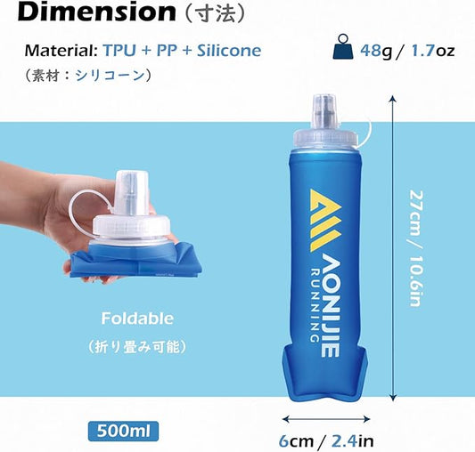 TRIWONDER Collapsible Flask Soft Folding Water Bottles - Large Mouth for Easy Filling - BPA-Free Hydration Bottle Ideal for Running Hiking Cycling Climbing (02# 500ml - Pack of 2)