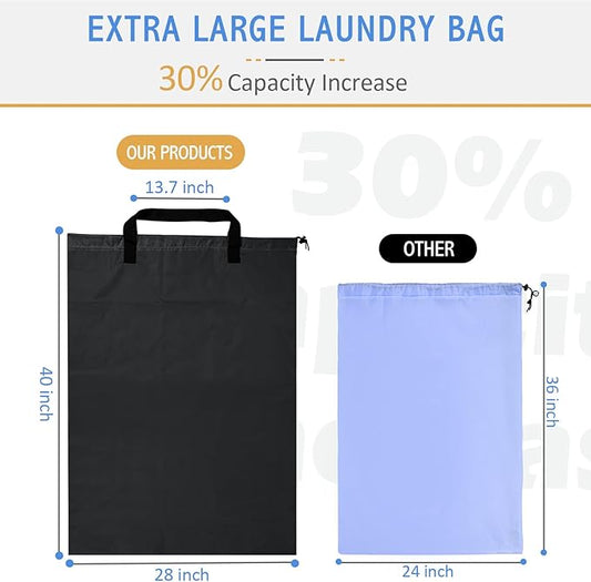 Extra Large Laundry Bag With Handles, Heavy Duty, Travel Laundry Bag for Dirty Clothes, 28" x 40" (Black)