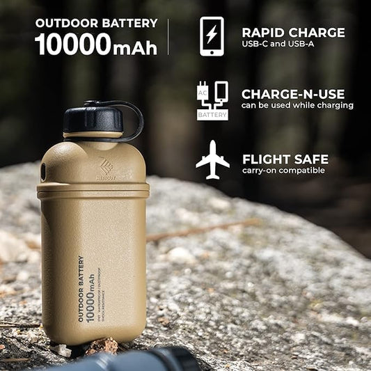 ELECOM NESTOUT Rugged Power Bank, 10000mAh Outdoor Battery Charger, 20W USB-C Fast Charging PD, Waterproof IP67, Durable Shockproof, Battery Pack for iPhone Hiking Travel Camping (Beige, 10000mAh)