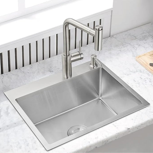 POPFLY 23 Inch Drop In Kitchen Sink, 23×18 Inch Top mount Small Bar Prep Sink,18 Gauge Stainless Steel 9 Inch Deep Single Bowl Utility Sinks with 2 Holes, Brushed
