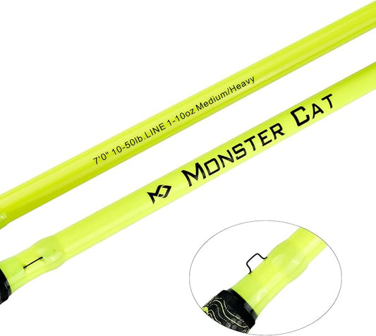 Monster Catfish Fishing Rod - 7' Medium Heavy, 1-Piece Glow in Dark Casting Rod, S-Glass & Carbon Graphite Blend, Durable EVA Foam Super Grip, Catfish Pole for Night Fishing