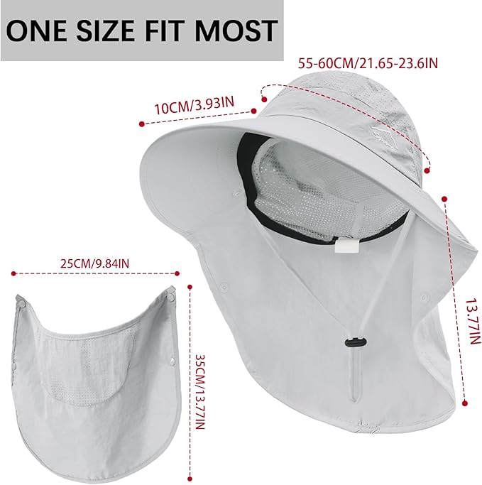 Rosoz Sun Hat for Men Women with Neck Flap,Wide Brim UPF50+ Fishing Hat with Detachable Face Cover Outdoor Sun Protection Hat