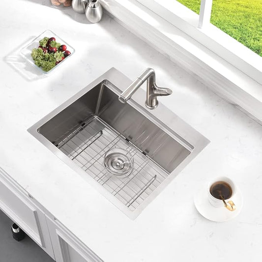 Bar Sink Drop In Workstation-Bokaiya 21x20 Small Drop In Kitchen Sink Stainless Steel Outdoor RV 16 Gauge Top Mount Single Bowl Wet Bar Sinks with Cutting Board