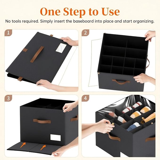 3 Pack Shoe Organizer for Closet, Foldable Shoe Storage Containers, Fits up to 24-48 Pairs, Shoe Storage Organizer Box Cubby Baskets Bins with Clear Cover and Reinforced Handles, Black