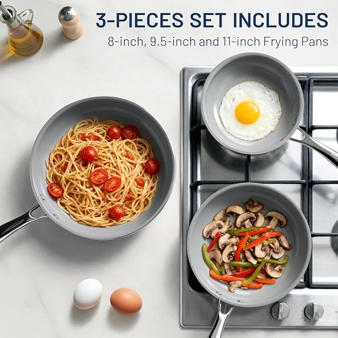 Kikcoin Non Stick Frying Pans, 3 Pack Ceramic Frying Pan - Image 7