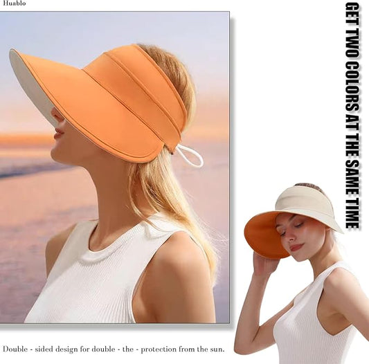 Sun Hats for Womens Wide Brim UV Protection Fishing Hats Packable Reversible Hollow Top Hat with Ponytail Beach Travel Hats