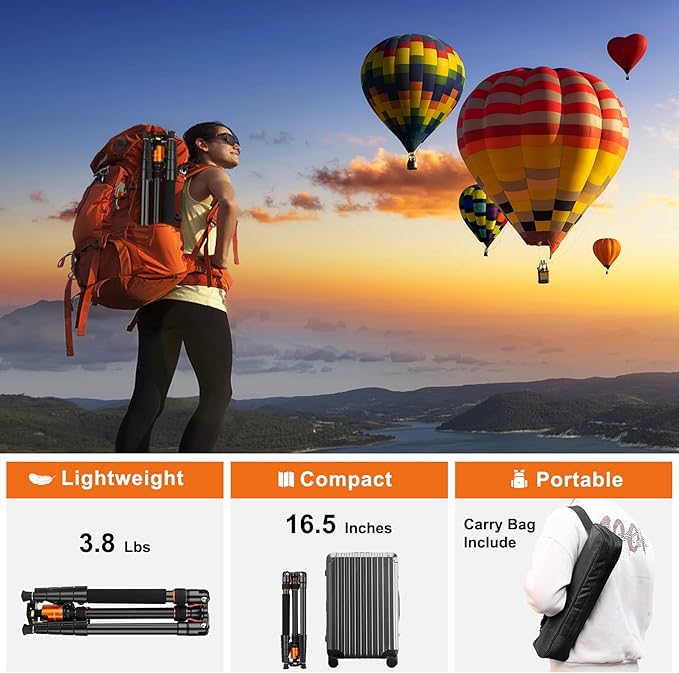 JOILCAN Tripod for Camera, 81" Aluminum Camera Tripod Stand, 83" DSLR Tripods & Monopods, Heavy Duty Travel Tripod for Binoculars Spotting Scope Telescope, Max Load 35lb