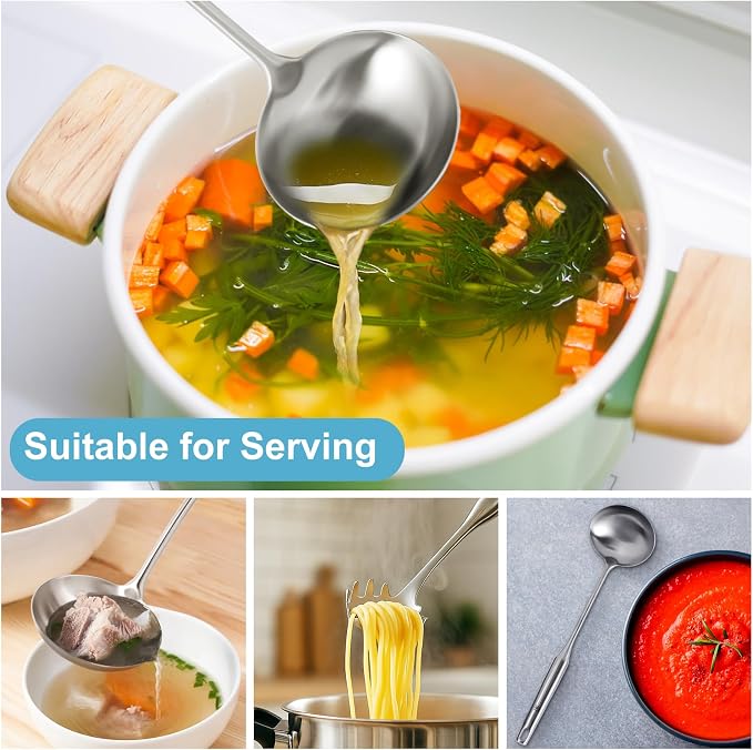 Soup Ladle - 18/10 Stainless Steel Ladle Spoon,13.8" Large Durable Metal Ladel - Image 7