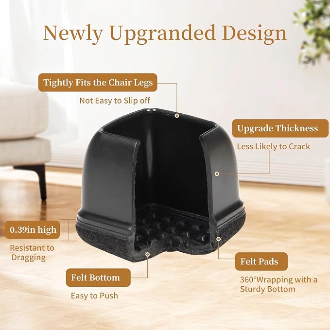 Square Chair Leg Floor Protectors Large 24Pcs, Silicone Chair Leg Protectors - Image 7