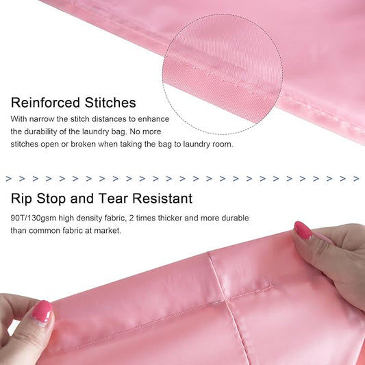 Polecasa Heavy Duty Large Laundry Bag with 130gsm Tear Resistant Fabric and Handles, Easy to Carry Durable Dirty Clothes Drawstring Bag, Perfect for College Dorm, Travel - 28”x36”, Pink
