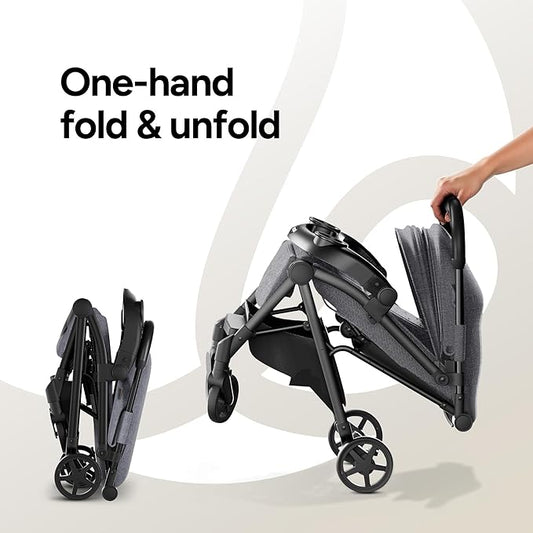 Mompush Lithe V2 Lightweight Travel Stroller, Compact Foldable Baby Stroller with Travel Bag, One-Hand Fold Stroller, Snack Tray, Mechanical Recline Seat, Airplane-Ready, Organizer & Rain Cover
