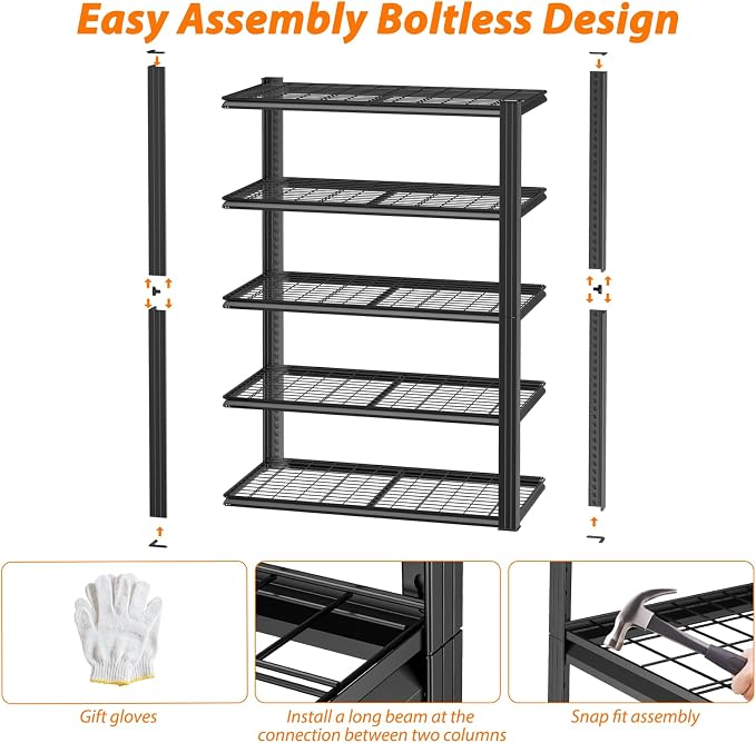 48" W Garage Shelving Heavy Duty, 2800LBS Storage Shelves, 5-Tier Adjustable - Image 9