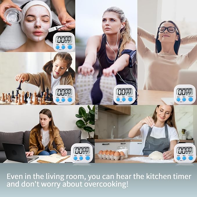 4 Pack White Digital Kitchen Timer Magnetic Digital Timer - Image 7