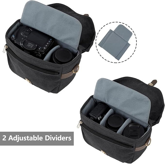 BAGSMART Camera Bag, SLR DSLR Canvas Crossbody Camera Case, Compact Camera Shoulder Bag with Rain Cover for Women and Men, Black