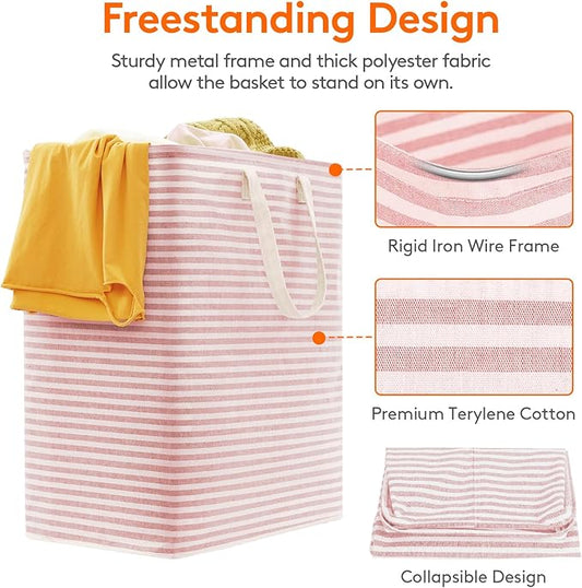 Lifewit 2 Pack Laundry Hamper Large Collapsible Laundry Basket, Freestanding Waterproof Cloth Hamper with Easy Carry Handles in Laundry Room Bedroom Bathroom Dorm for Adult, Pink&Blue, 2 x 100L